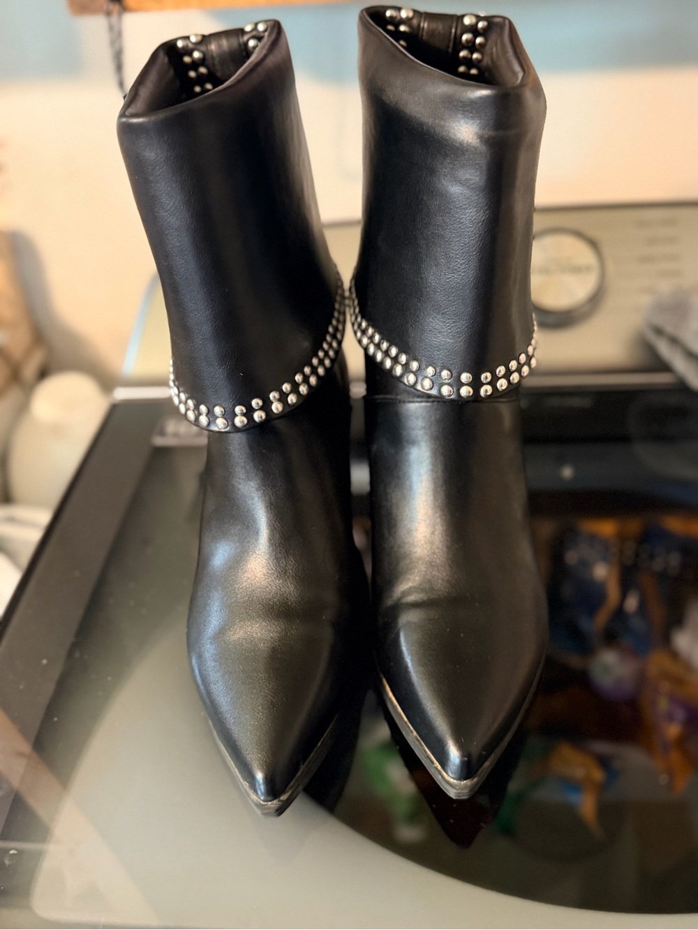 Michael Kors Black Studded Foldover Pointed Toe Ankle Boots Women’s Size 6